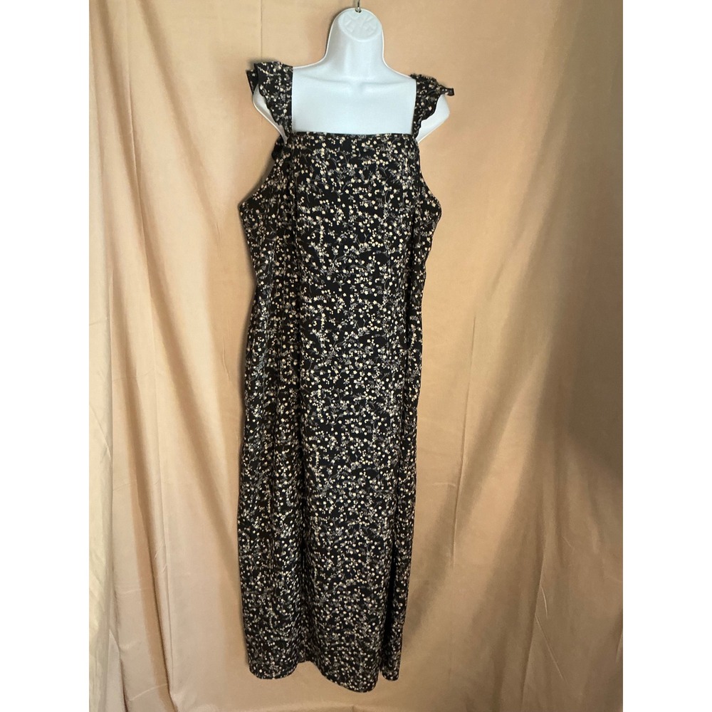 SHEIN CURVE Floral Midi Dress Women 3XL Black Excellent Ruffle Strap Side Slit